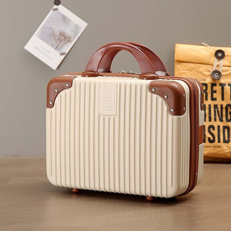 SUNBEET Mini Hard Shell Hard Travel Luggage Makeup Case Small Portable Carrying Case Suitcase Organizer Makeup Storage Box for Women (B-Cream..) - Image 1