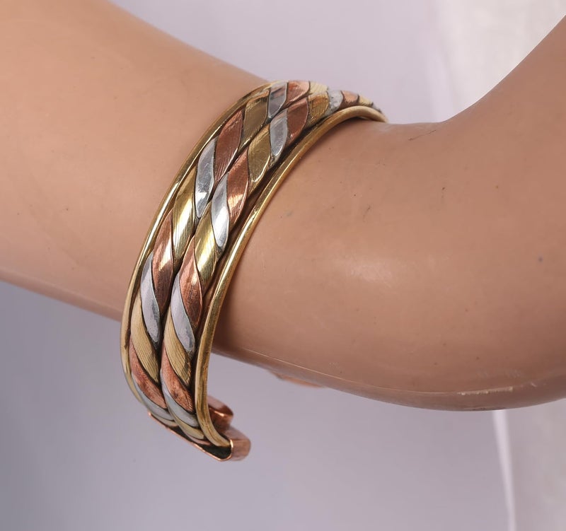 Touchstone copper bracelets | gift for men women |adjustable 100% pure solid real magnetic jewelry | handmade bracelet set combo | rope braided tibetan bangles. - Image 2