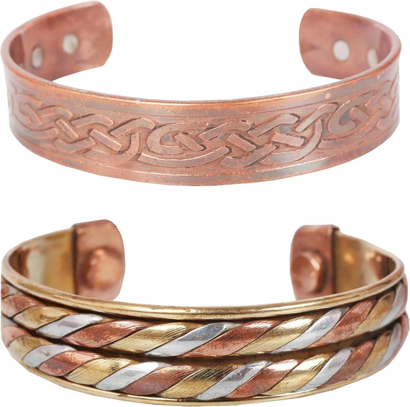 Touchstone copper bracelets | gift for men women |adjustable 100% pure solid real magnetic jewelry | handmade bracelet set combo | rope braided tibetan bangles. - Image 1