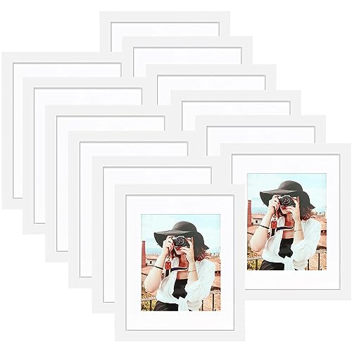 Picrit 8x10 Picture Frame Set of 12 Display 5x7 with Mat or 8x10 Without Mat Photo Frames for Wall Mounting or Table Top Display White