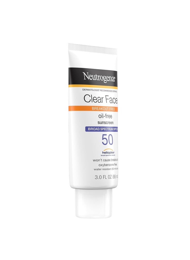 Neutrogena Clear Face Sunscreen Lotion for Acne-Prone Skin, Broad Spectrum SPF 50 Facial Sunscreen for Oily Skin, Oil-, Fragrance- & Oxybenzone-Free Water Resistant Sunscreen, Twin Pack, 2 x 3 fl. Oz 3 fl. oz. (Pack of 2)Fluid Ounce - Image 2