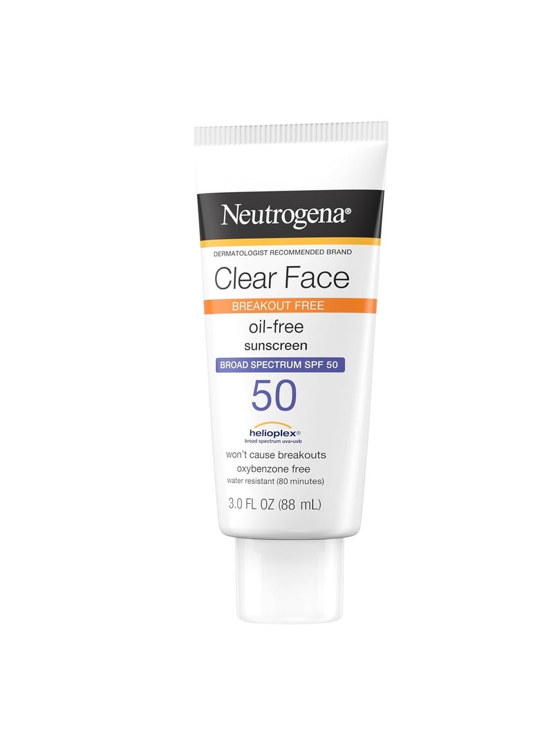 Neutrogena Clear Face Sunscreen Lotion for Acne-Prone Skin, Broad Spectrum SPF 50 Facial Sunscreen for Oily Skin, Oil-, Fragrance- & Oxybenzone-Free Water Resistant Sunscreen, Twin Pack, 2 x 3 fl. Oz 3 fl. oz. (Pack of 2)Fluid Ounce - Image 3