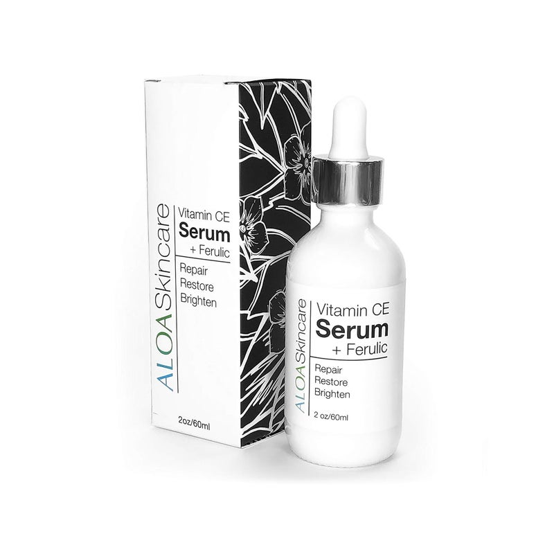 ALOA Skincare Vitamin CE Serum + Ferulic with Hyaluronic Acid, 2oz. Anti Aging, Firming & Brightening Serum for Face