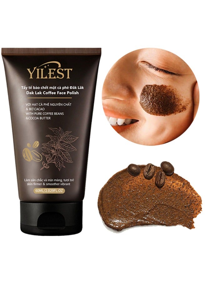 ييلست Dak Lak Coffee Face Polish- كريم مقشر، مع حبوب البن النقية وزبدة الكاكاو، مقشر نباتي 100٪ لبشرة ناعمة ومتوهجة | مضاد للرؤوس السوداء ، تضخم المسام ، التجاعيد والخطوط الدقيقة 60 مل - Image 1