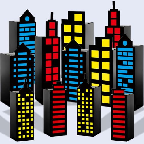 CHUNNIN 24Pcs Skyscraper City Party Favor Boxes for Super Themed Hero Party Decorations City Skyline Buildings Treat Box Super Themed Hero Candy Goodies Boxes for Boys Girls Birthday Parties Supplies - Image 1