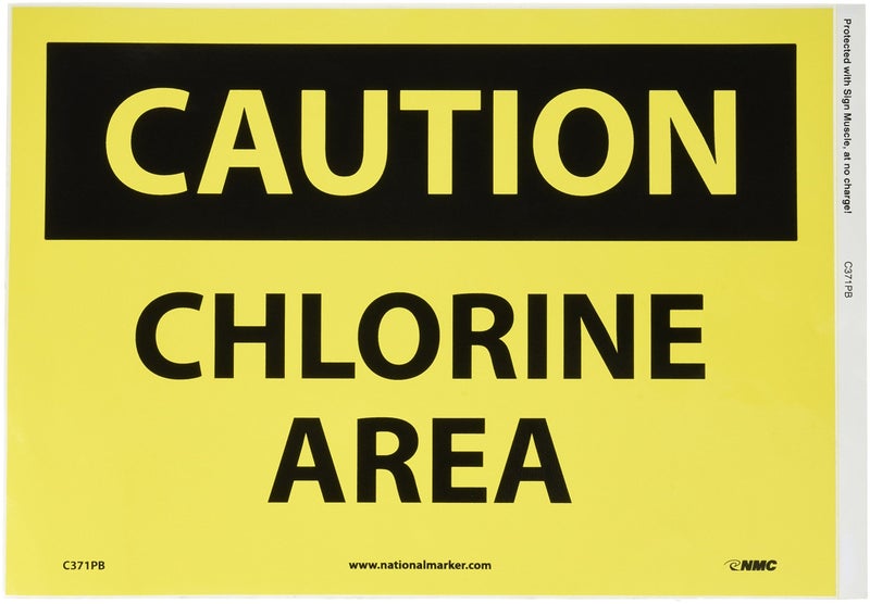 NMC C371PB OSHA Sign, Legend "CAUTION - CHLORINE AREA", 14" Length x 10" Height, Pressure Sensitive Adhesive Vinyl, Black on Yellow - Image 3