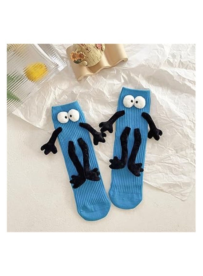 Fuzzy Socks with Grips, Couple Holding Hands Socks, 3D Doll Couple Sock, Unisex Holding Hands Sock, Magnetic Socks, Mid-Tube Socks, Matching Couple Socks, Funny Gift, Hand In Hand Socks (Blue, 30CM) - Image 5