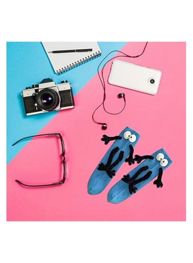 Fuzzy Socks with Grips, Couple Holding Hands Socks, 3D Doll Couple Sock, Unisex Holding Hands Sock, Magnetic Socks, Mid-Tube Socks, Matching Couple Socks, Funny Gift, Hand In Hand Socks (Blue, 30CM) - Image 4