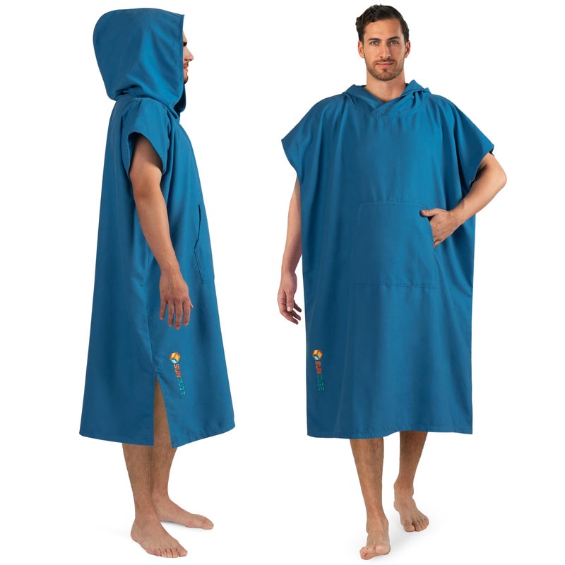 Suncube SUN CUBE Surf Poncho Changing Robe with Hood Quick Dry Microfiber Wetsuit Changing Towel for Surfing Beach Swim Outdoor Sports Men Absorbent Wearable Towel Cover Up with Pocket Turquoise Sea Blue - Image 2