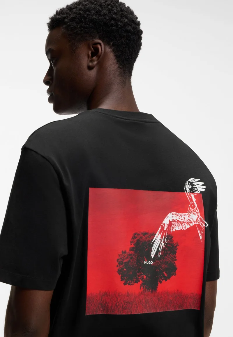 HUGO Black Cotton-jersey T-shirt with rear graphic for Men | Best Price UAE