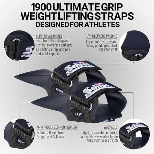 Schiek Sports 1900 Ultimate Hand Grip - 9 mm Thick Neoprene Grips for Weight Lifting - Ultra Durable Non Slip Secure Grip - Image 3