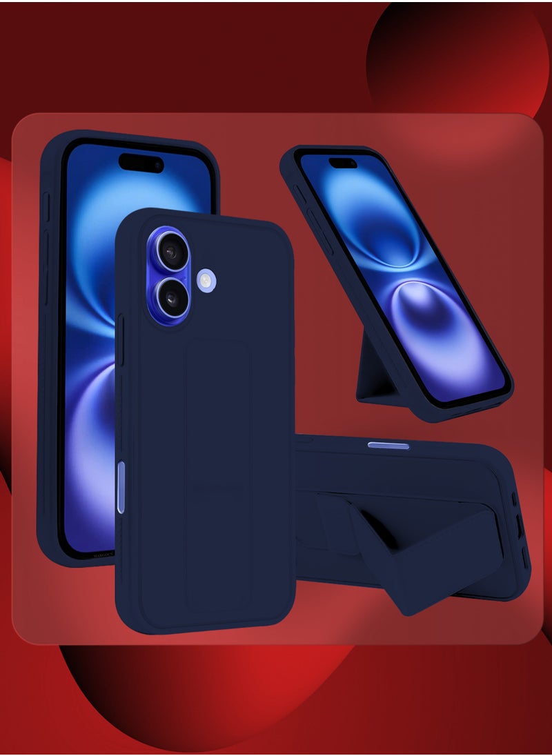 CATANES - (for Apple iPhone 16 Plus) 3Packs (1Case, 2Screen Protectors), Case  PU Leather Back Cover Stand Function Finger Grip Case Cover with Shock Proof Screen Protector / Dark Blue - Image 1