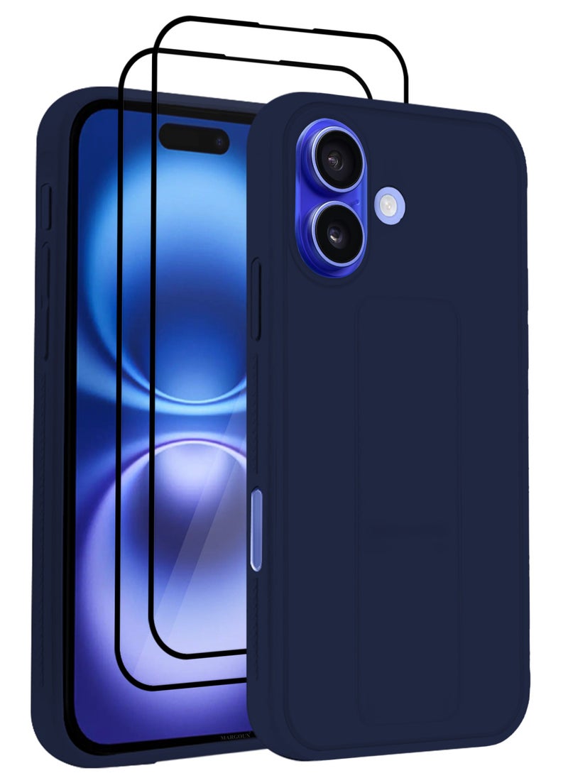 CATANES - (for Apple iPhone 16 Plus) 3Packs (1Case, 2Screen Protectors), Case  PU Leather Back Cover Stand Function Finger Grip Case Cover with Shock Proof Screen Protector / Dark Blue - Image 1