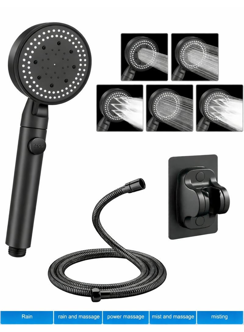 F.A.M.S High Pressure Handheld Shower Head with Hose – 5 Spray Modes Rain, Massage & Mist – Water Saving Shower Head with Stop Button – Universal Bathroom Shower Head for Home Bathroom - Image 1