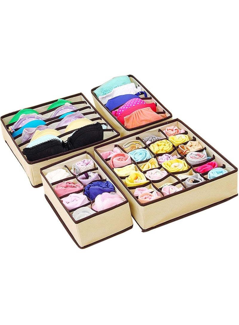 RollsTimi  4-Pcs Underwear Storage Boxes Non-woven Fabric Foldable Organizer Storage Set for Necktie Bra Sock  - Image 3