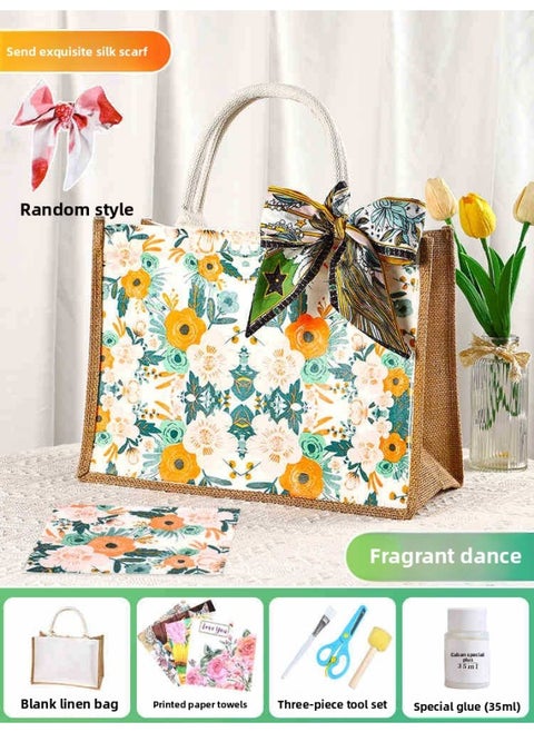 Butterfly Ancient Bart Material Bag Diy Mother's Day Canvas Bag Children's Handmade Creative Linen Bag Group Building Activity Gift-Color:Horizontal Style [fragrance Dance] Comes With A Full Set Of Tools + Detailed Tutorials