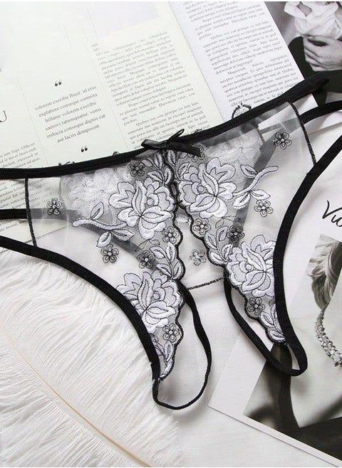 Floral Hollow Out Crotchless Underpants Skin-friendly and Breathable Lingerie Bottom for Women