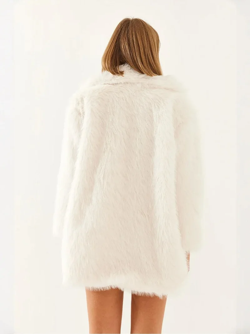 Bianco Lucci Ivory Natural LUCCI Faux Fur Coat for Women | Best Price UAE