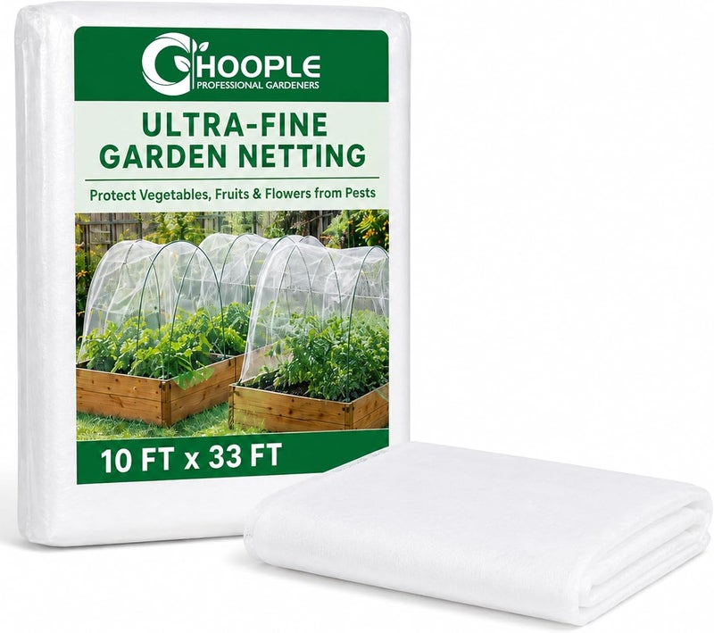 Hoople Garden Netting 10 FT x 33 FT, Ultra-Fine Mesh Plant Cover, Bug Netting for Garden, Insect Pest Barrier Row Cover for Vegetables, Fruits & Flowers, Lightweight Breathable Garden Mesh Netting - Image 1