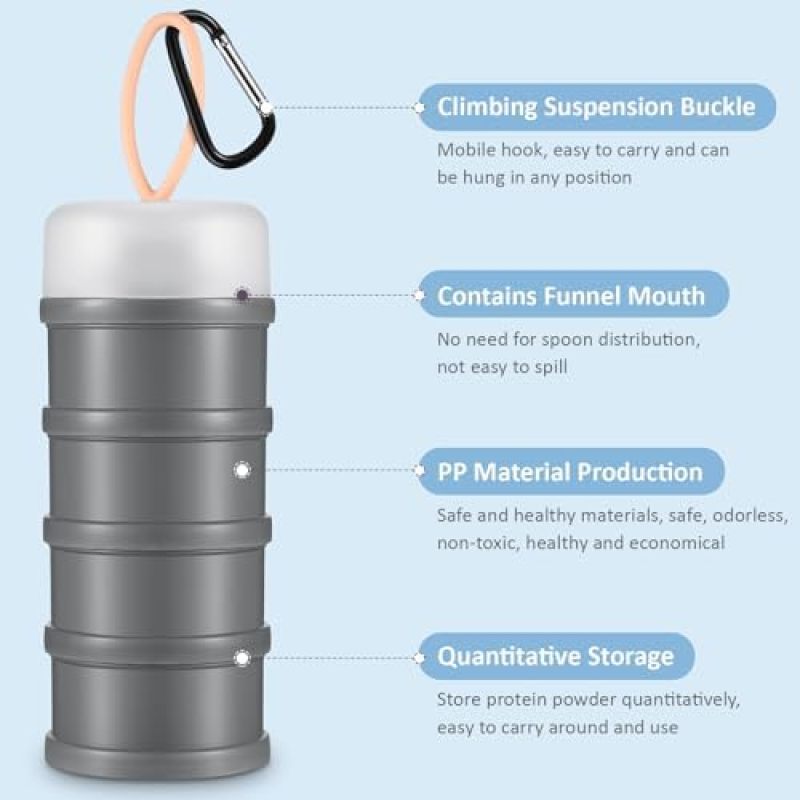 Protein Powder Container 7.4 X 3 Inches Leakproof Stackable Protein Dispenser - Funnel Lid Design Portable Gym Container for Fitness Travel & Home Kitchen - Image 3
