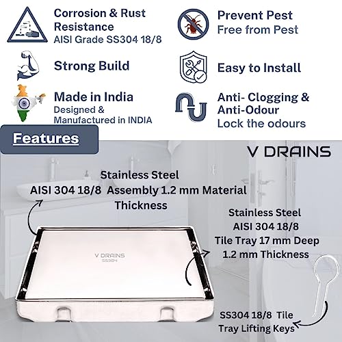 V Drains 6x6 inches Tile Marble Insert Floor Drain in Grade Stainless Steel SS 304 (150 x150mm) Without Cockroach Trap for Bathroom/Balcony/Terrace/Floor (6x6 inch (Without Anti-Cockroach Trapper)) - Image 3