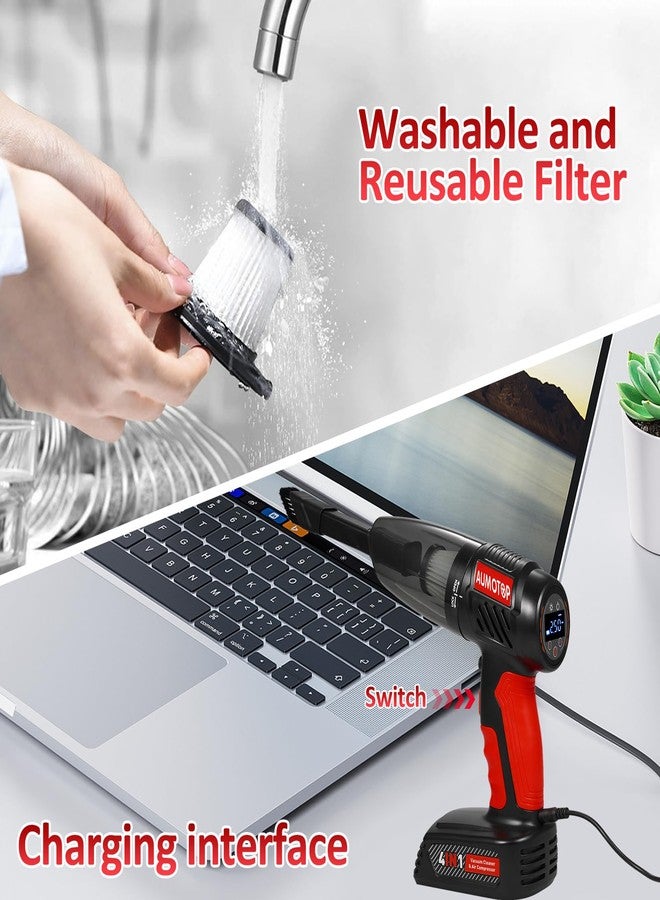 Aumotop 4-in-1 Handheld Car Vacuum Cleaner Cordless, 150PSI Tire Inflator Air Compressor Pump Rechargeable Portable Vacuum for Car, Home, Office, 6000Pa Vacuum Cleaner with USB Charging Cable - Image 5