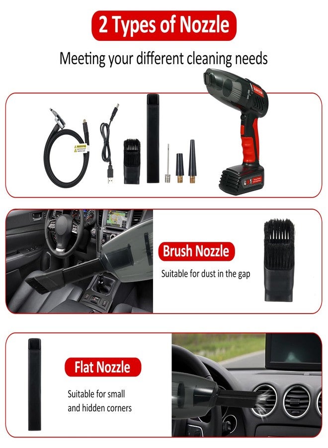Aumotop 4-in-1 Handheld Car Vacuum Cleaner Cordless, 150PSI Tire Inflator Air Compressor Pump Rechargeable Portable Vacuum for Car, Home, Office, 6000Pa Vacuum Cleaner with USB Charging Cable - Image 4