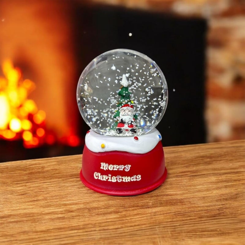 كرة ثلجية لعيد الميلاد مع مشهد شتوي، قاعدة حمراء، تصميم عيد ميلاد سعيد، كرة ثلجية مزخرفة للعطلات