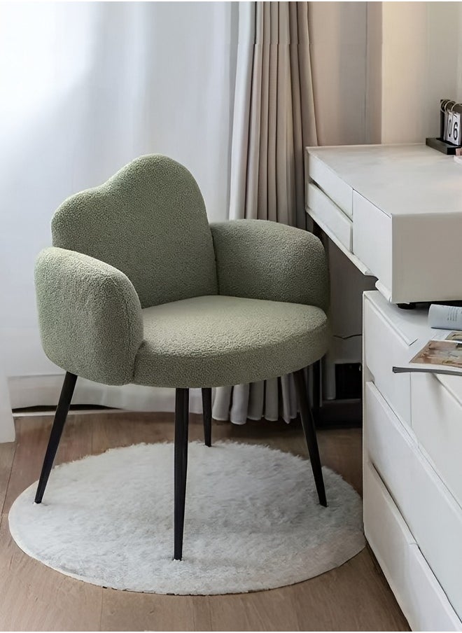 Taimi Boucle Fabric Chair with Arms, Comfortable Backrest and Metal Legs, Makeup Chair for Dressing Table, Chair for Living Room, Bedroom and Office - Green  - Image 1