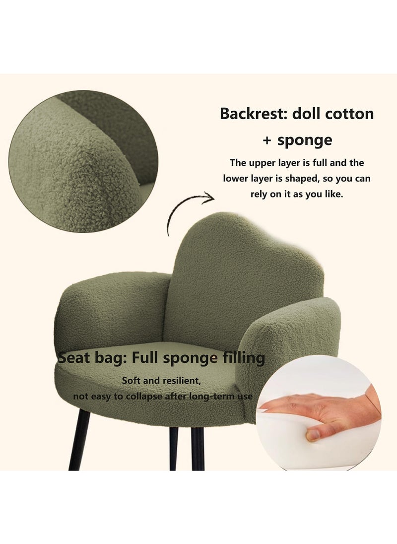 Taimi Boucle Fabric Chair with Arms, Comfortable Backrest and Metal Legs, Makeup Chair for Dressing Table, Chair for Living Room, Bedroom and Office - Green  - Image 4