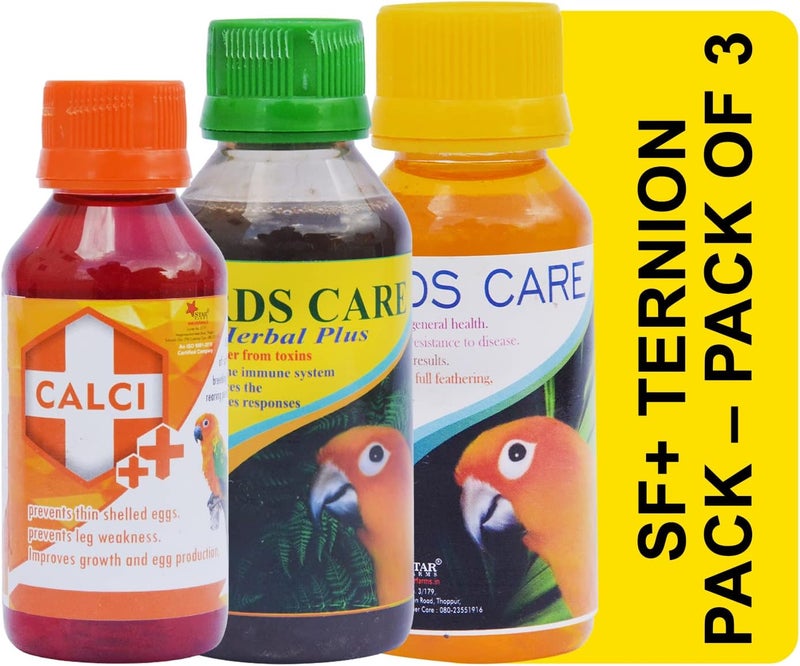 TUNAI Sf+ 3In1 Pack Herbal Plus,Birds Care,Calci+ Health Supplement For Birds,Assist In Growth,Production Of Haemoglobin,And Assist In Adds Brilliant Color + Full Feathering For All Birds (Multicolor) - Image 1