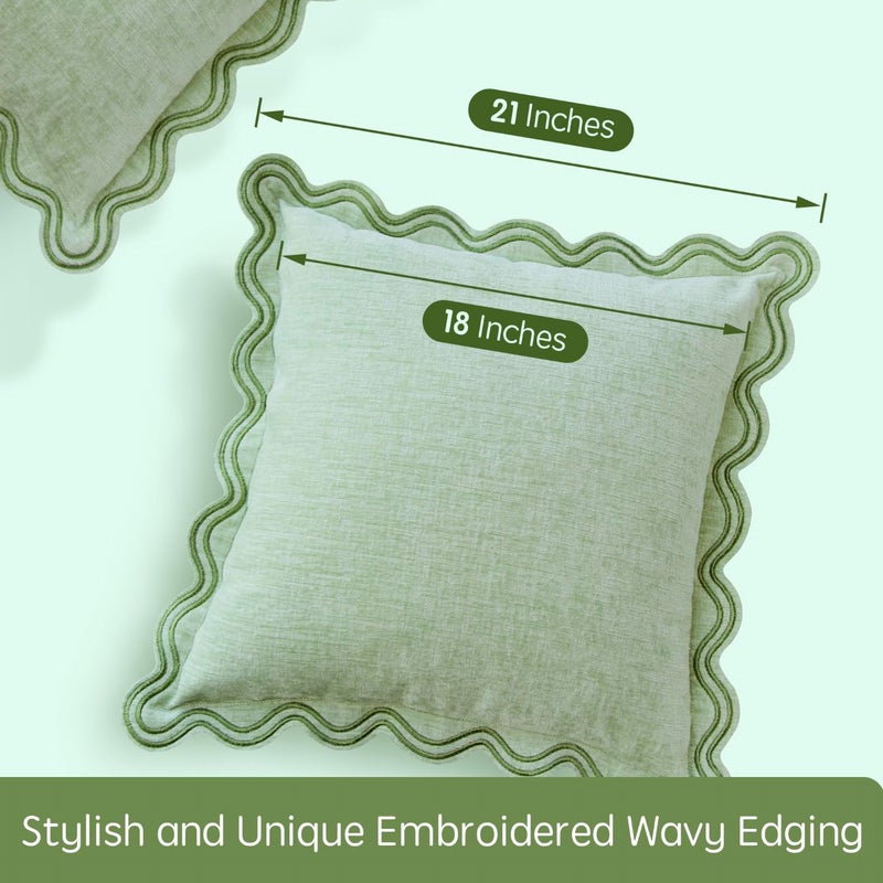 TINYSUN Green Decorative Scalloped Throw Pillow Covers Set of 2, Embroidered Scallop Wavy Design, Premium Chenille Cushion Spring Pillow Cover for Sofa Couch Living Room(Mint Green,18x18 Inch) - Image 3
