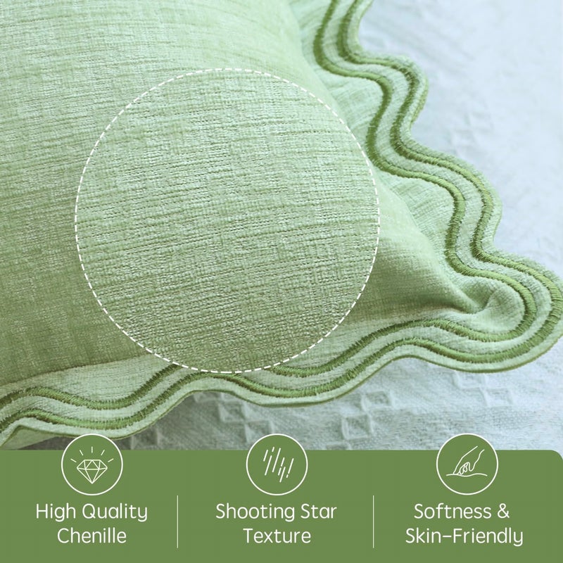 TINYSUN Green Decorative Scalloped Throw Pillow Covers Set of 2, Embroidered Scallop Wavy Design, Premium Chenille Cushion Spring Pillow Cover for Sofa Couch Living Room(Mint Green,18x18 Inch) - Image 4