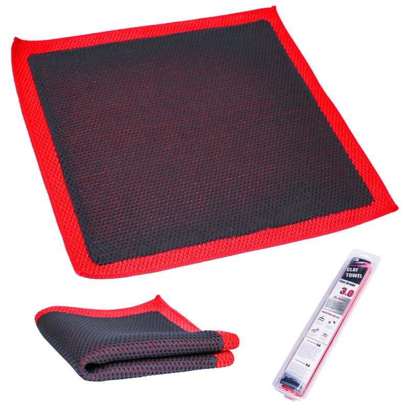 AFNAL Clay Towel 30 for Cars Clay Bar Towel ScratchFree Autocare Detailing Polishing Removing Tar Paint TreeSap Guano Contaminants Fine Grade 12 x 12 30cm x 30cm Red