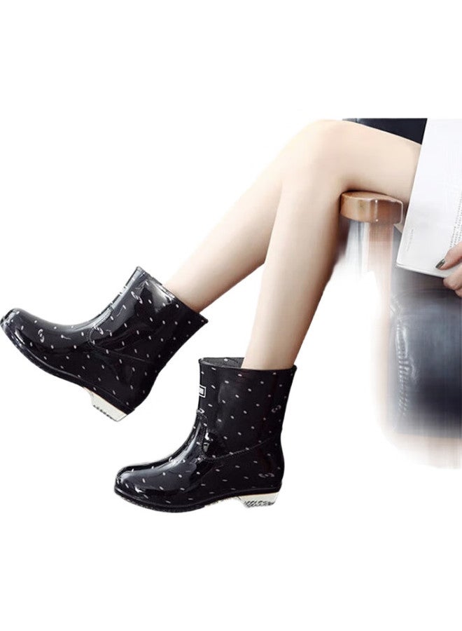 Warrior Women'S Mid-Calf Waterproof Rain Boots Anti-Slip Rubber Shoes Wear-Resistant Rain Shoes Hl52S Black Pink Size 38 - Image 1