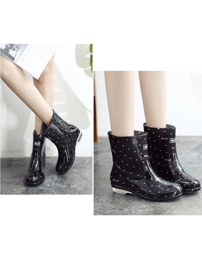 Warrior Women's Mid-calf Waterproof Rain Boots Anti-slip Rubber Shoes Wear-resistant Rain Shoes Hl52s Black Pink Size 38 - Image 2