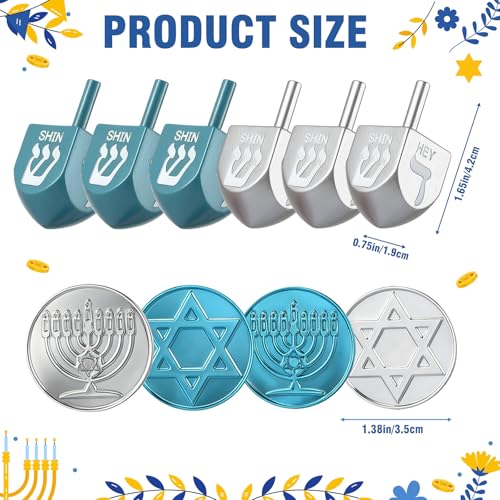 Realspring Hanukkah Gift Set of 200 Pcs Coins and 10 Pcs Wooden Dreidels Gelt Coins Treasure Hunt Treasure Hunt Game Toy Hanukkah Party Supplies Blue and Gray - Image 5