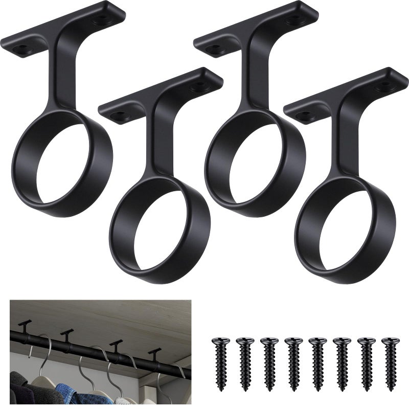 LEIFIDE 4 Pcs 1 516 Inch Diameter Round Wardrobe Closet Rod Suspended Center Support with Installation Screws Curtain Closet Rod Ceiling Mount Bracket for Home Wardrobe Black - Image 2