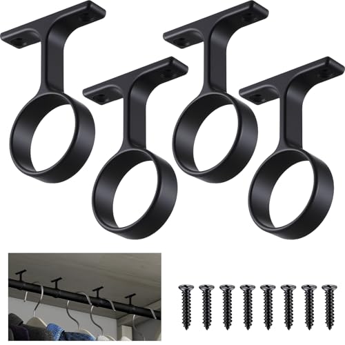 LEIFIDE 4 Pcs 1 516 Inch Diameter Round Wardrobe Closet Rod Suspended Center Support with Installation Screws Curtain Closet Rod Ceiling Mount Bracket for Home Wardrobe Black - Image 1
