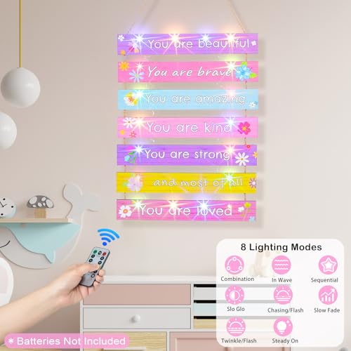 FIOBEE Girls Room Décor for Teen Girls Boys with LED Light Wall Decor for Bedroom Motivational Inspirational Wall Art Room Decoration for Kids Studyroom, 8 Kinds of Lights, Colorful Flower - Image 3