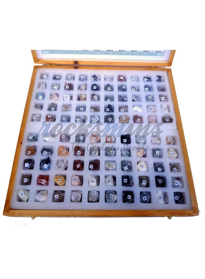 Rocksmins Collection of 100 Rocks & Minerals in a Wooden Box RM100WB Small Specimens of 50 Rocks and 50 Minerals in one kit for Education of Geology Earth Science Kit & Ideal Study of Earth Specimens - Image 3