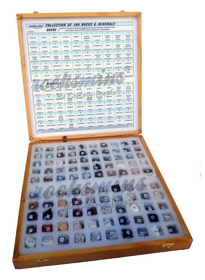 Rocksmins Collection of 100 Rocks & Minerals in a Wooden Box RM100WB Small Specimens of 50 Rocks and 50 Minerals in one kit for Education of Geology Earth Science Kit & Ideal Study of Earth Specimens - Image 4
