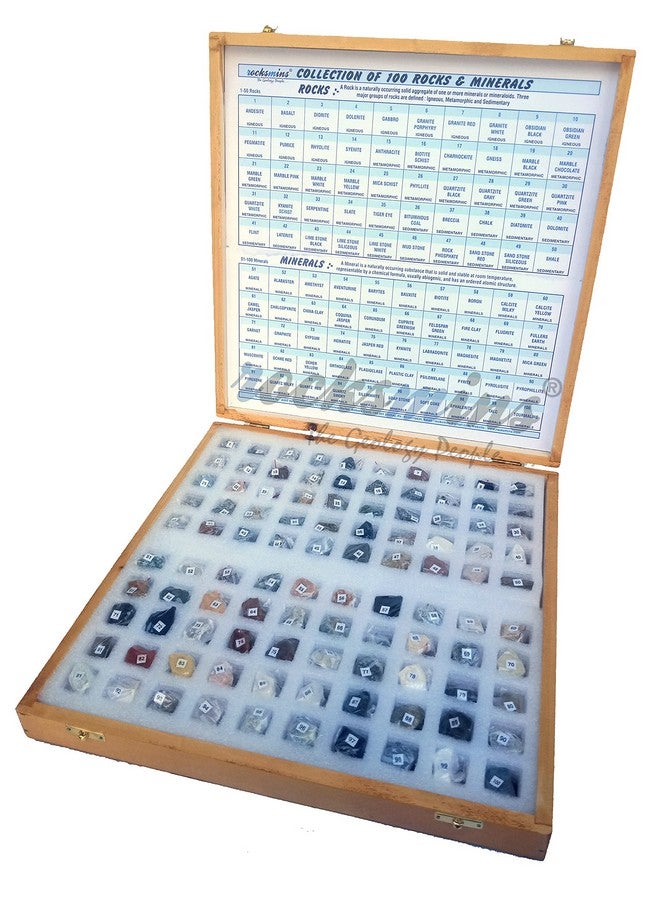 Rocksmins Collection of 100 Rocks & Minerals in a Wooden Box RM100WB Small Specimens of 50 Rocks and 50 Minerals in one kit for Education of Geology Earth Science Kit & Ideal Study of Earth Specimens - Image 5