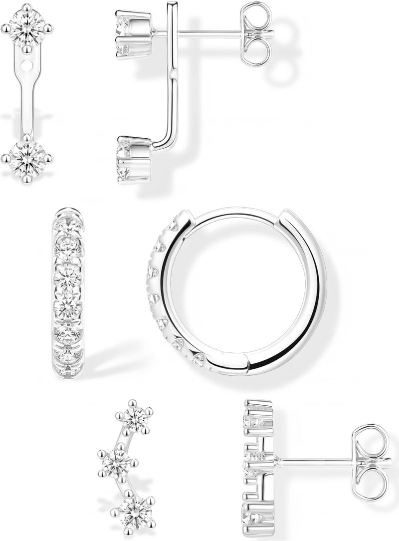 Poxtex Silver Earrings for Women, Silver Stud Huggie Hoop Jacket Cartilage Earring Stacks for Sensitive Ears, Dainty Women Fashion Jewelry Gifts - Image 1