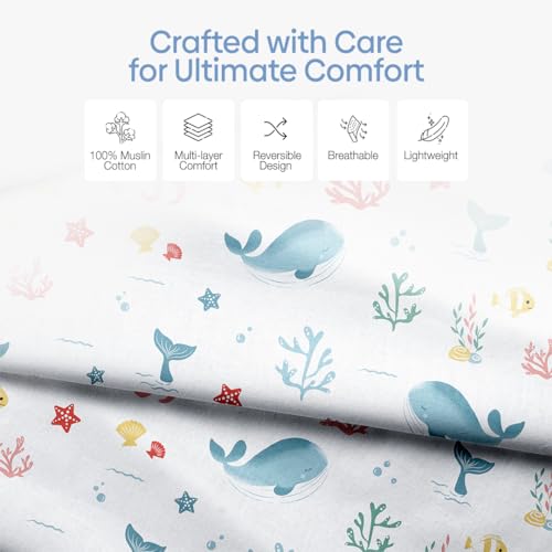 Haus & Kinder Muslin Blanket for New Born Baby, Soft Breathable Baby Blankets Newborn, Baby Blanket for 0-2 Years, Cozy Baby Blanket for Crib Nursery & Stroller, New Born Baby Essentials | Vitamin Sea - Image 5