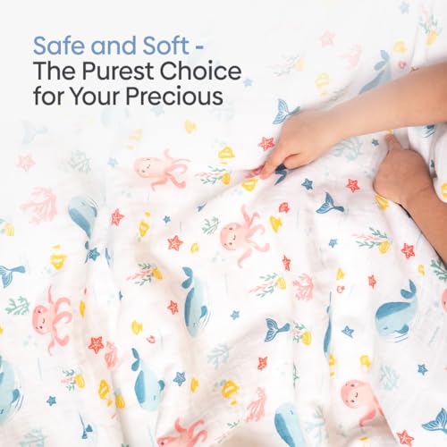 Haus & Kinder Muslin Blanket for New Born Baby, Soft Breathable Baby Blankets Newborn, Baby Blanket for 0-2 Years, Cozy Baby Blanket for Crib Nursery & Stroller, New Born Baby Essentials | Vitamin Sea - Image 4