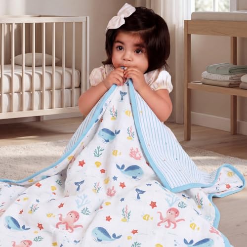 Haus & Kinder Muslin Blanket for New Born Baby, Soft Breathable Baby Blankets Newborn, Baby Blanket for 0-2 Years, Cozy Baby Blanket for Crib Nursery & Stroller, New Born Baby Essentials | Vitamin Sea - Image 2