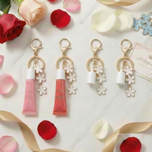 LUHOHI 4PCS Lip Balm Cap Keychain With Flower Charms for Summer Fridays, Lip Gloss Holder Keychains Kit for Summerfridays 0.5oz Portable Purse Accessories （No Lip Balm） - Image 3