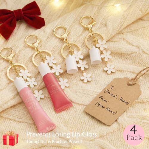 LUHOHI 4PCS Lip Balm Cap Keychain With Flower Charms for Summer Fridays, Lip Gloss Holder Keychains Kit for Summerfridays 0.5oz Portable Purse Accessories （No Lip Balm） - Image 5