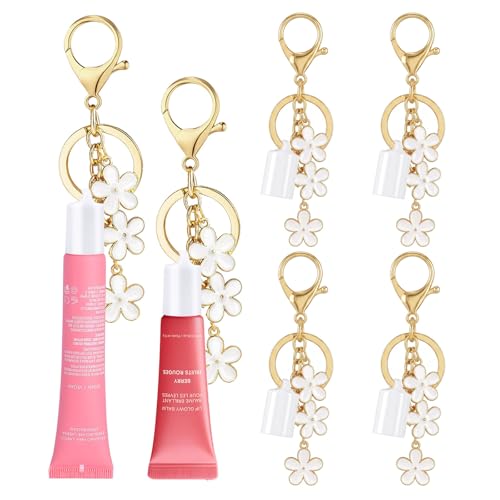 LUHOHI 4PCS Lip Balm Cap Keychain With Flower Charms for Summer Fridays, Lip Gloss Holder Keychains Kit for Summerfridays 0.5oz Portable Purse Accessories （No Lip Balm） - Image 1